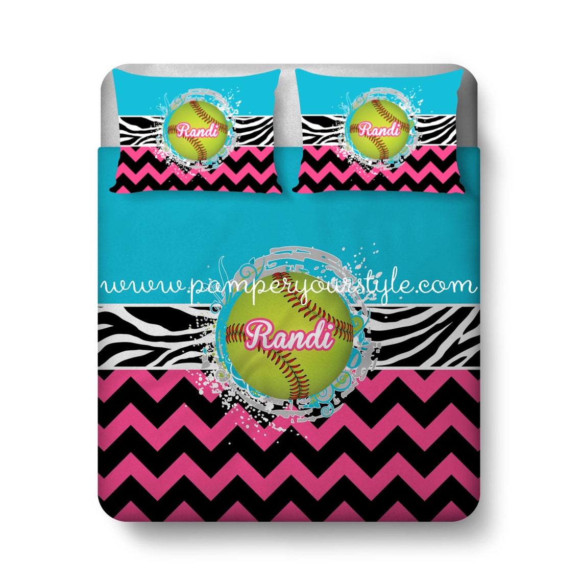 Softball Custom Bedding Chevron and Zebra Softball Bed Personalized
