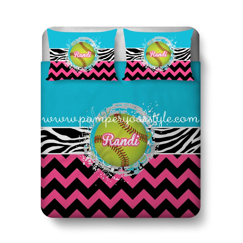 Softball Custom Bedding Chevron and Zebra Softball Bed Personalized