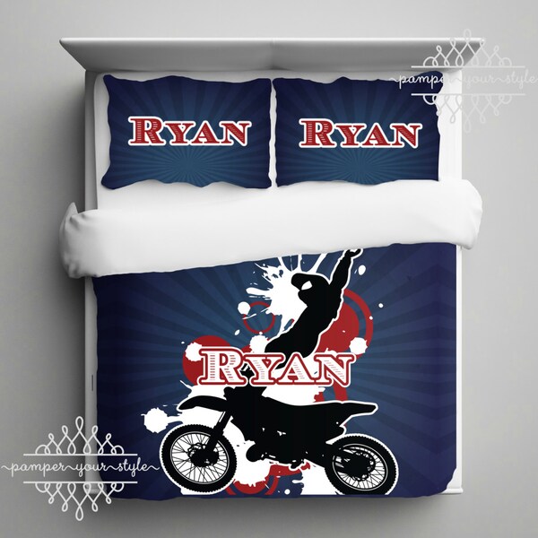 Motocross Personalized Bedding Duvet or Comforter - Personalize Your Colors - Dirt Bike Bedroom - Custom Motorcycle Bedding