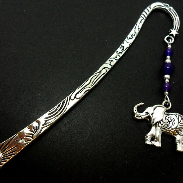 A hand made tibetan silver & purple jade bead elephant themed bookmark. New.