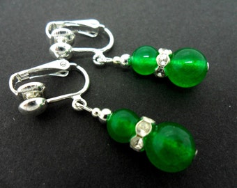 Boucles D'oreilles Clip Scarabée Jade Vert - Sans Perçage - Modèle Unique - Neuf