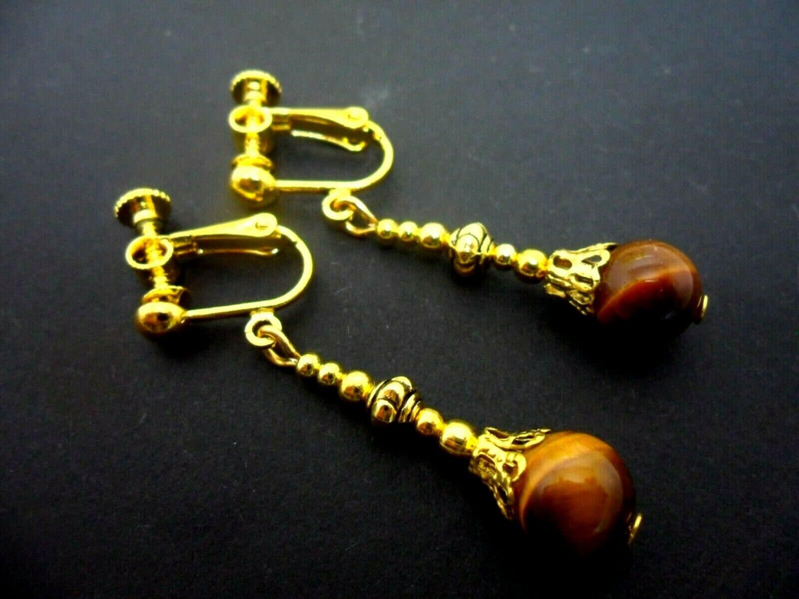 Tigers Eye Earrings Clip On - Etsy