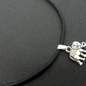 A leather cord 13" - 14" tibetan silver elephant charm choker necklace.