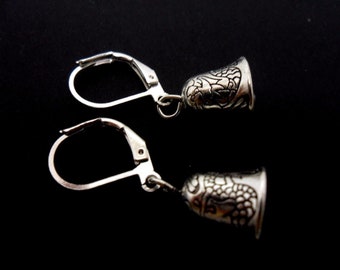 A pair of pretty tibetan silver bell  themed  dangly leverback hook earrings.