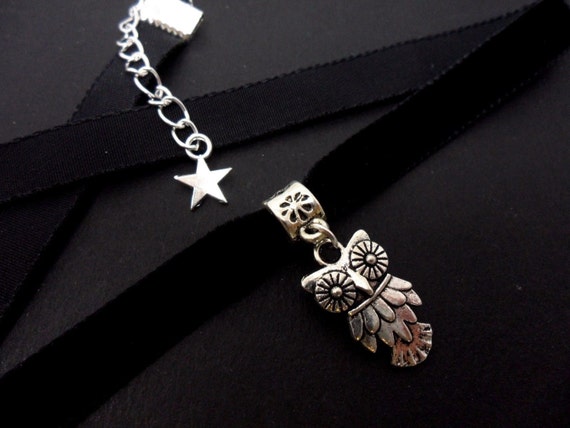 Eine Damen/Mdchen schwarz samt 10mm (halben Zoll) Halsband Eule  charmehalskette. - Etsy.de