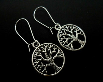 A pair of tibetan silver tree of life earrings on kidney wire hooks. New.