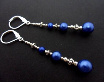 Tibetan Silver Leverback Earrings With Blue/Green Crackle Glass Beads – Handmade