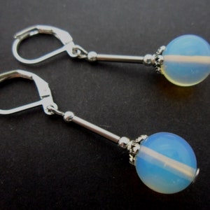 A pair of pretty opalite bead leverback hook earrings. new.