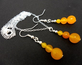 A hand made yellow jade beads   necklace and  earring set.