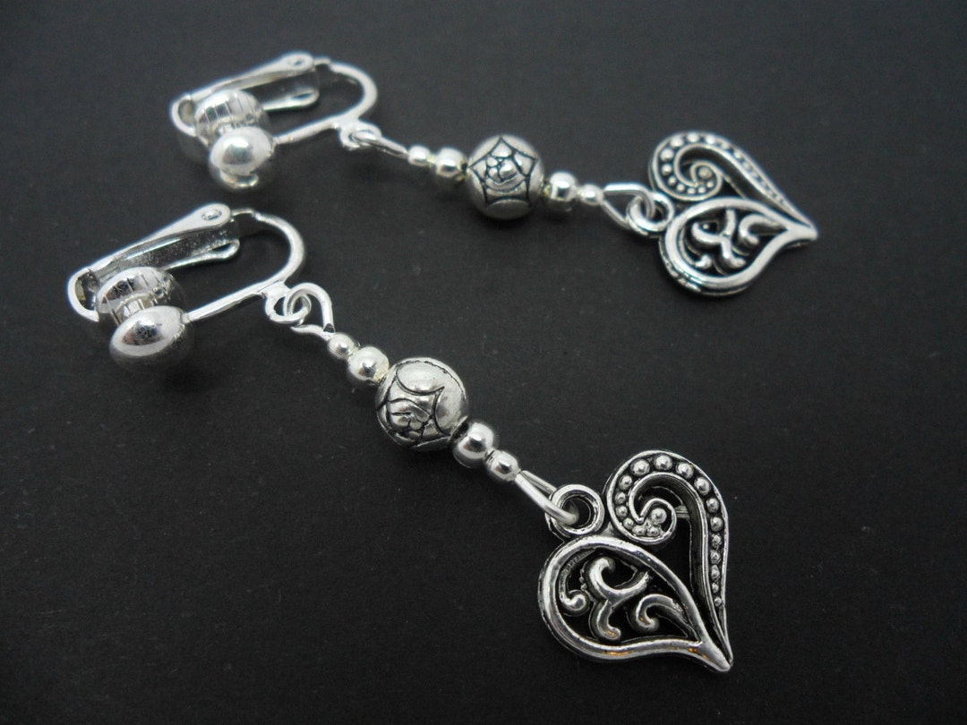 Rhinestone Clip On Earrings Handmade Tibetan Silver Leaf Dangle - Foto 9