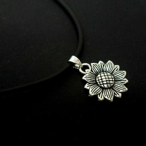 A rubber cord 13&quot; - 14&quot; tibetan silver sunflower charm choker necklace.