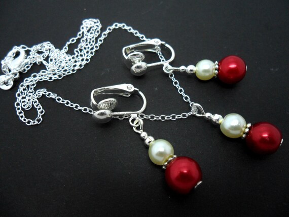thumbnail image 2 of Handmade White Glass Pearl Necklace And Clip-On Earring Set - Elegant Drop/Dangle Jewelry Set 2 of 3