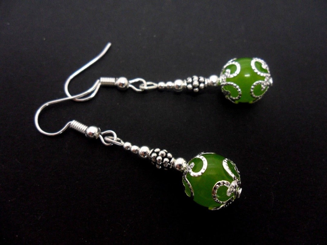 Orecchini Pendenti Verde Lime In Peridoto E Giada Placcati Argento - Nuovi, Handmade UK