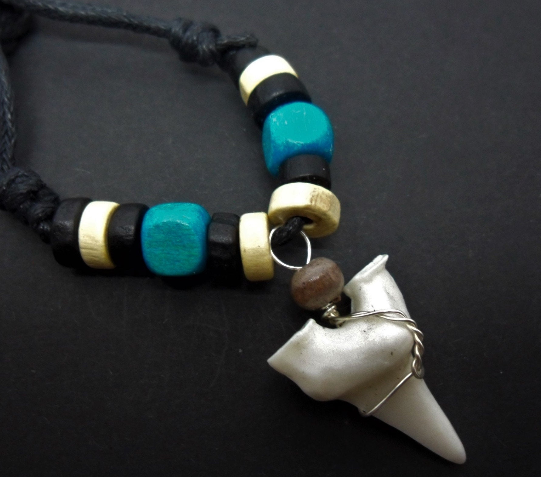 Men's / Boys' Black Cord Surfer Necklace – Brown Tooth Pendant, Adjustable Choker Style