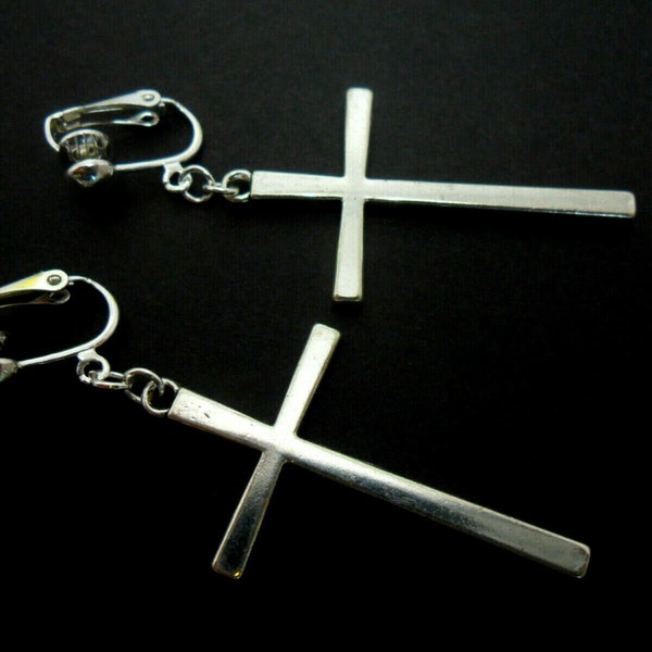 A pair of pretty tibetan silver cross dangly clip on  earrings.