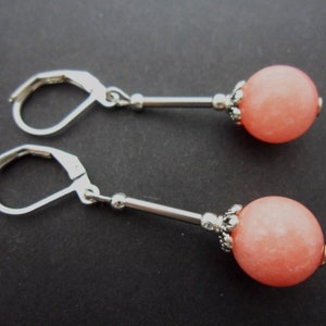 A pair of pretty pink jade bead leverback hook earrings. new.