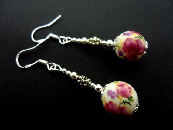 Boucles D'oreilles Pendantes En Argent Massif 925 - Grand Modèle Fleur, Occasion, Fermoir Dormeuse