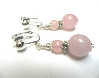Boucles D'oreilles Vintage à Clip - Perles Roses, Métal Doré Laiton, Occasion
