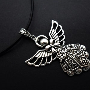 A leather cord 13" - 14" tibetan silver fairy/angel  charm choker necklace.