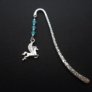A tibetan silver and blue crystal bead flying  horse pegasus charm  bookmark. 9cm long.
