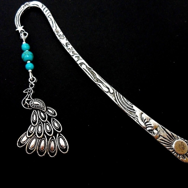 A hand made tibetan silver turquoise  beads peacock bird themed bookmark. New. 12cm long.