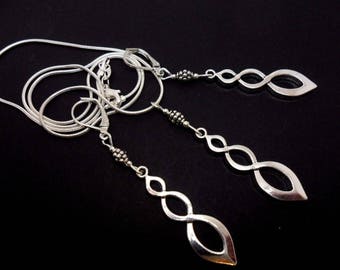 A hand made tibetan silver twisty themed necklace and leverback hook earring set.