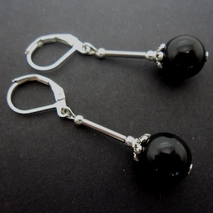 A pair of pretty black onyx bead leverback hook earrings. new.