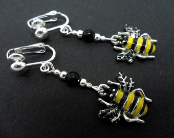 Handmade Tibetan Silver Elephant Clip-On Dangle Earrings – Cute Pair, Made In UK
