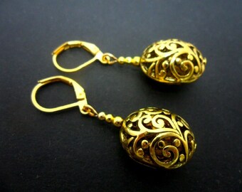 Handmade Gold Plated Long Dangle Leverback Hook Earrings - Made In UK - New