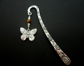 A tibetan silver and tigers eye bead butterfly charm  bookmark. 9cm long.