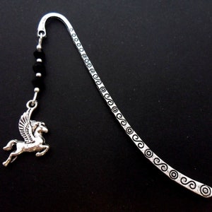 A tibetan silver and black crystal bead flying  horse pegasus charm  bookmark. 9cm long.