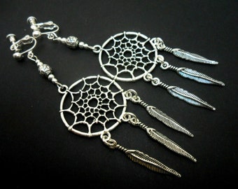A pair of  long dangly  dreamcatcher clip on earrings. new.