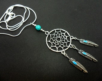 A lovely dreamcatcher themed tibetan silver & ocean jade bead  pendant necklace.