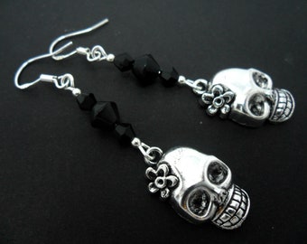 Buy A Pair of Tibetan Silver Skull and Crossbones Dangly Leverback Hook Earrings. Online in India