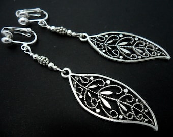 A pair of pretty tibetan silver leaf dangly clip on  earrings.