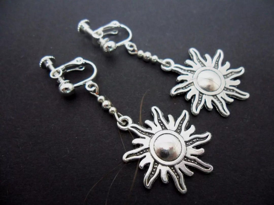 Coppia Orecchini A Clip Pendenti Con Stella In Argento Tibetano - Fatto A Mano UK