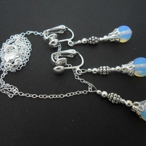A hand made opalite bead  necklace and  clip on earring set.