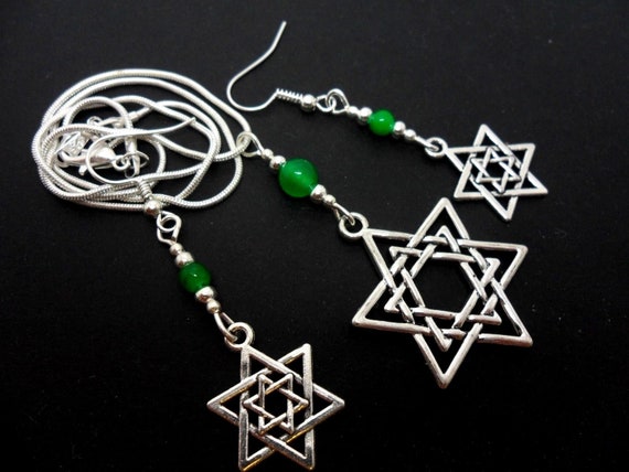 Green Jade Cross & Tibetan Silver Necklace & Earring Set JC544 Green Jade Cross & Tibetan Silver Necklace & Earring Set JC544