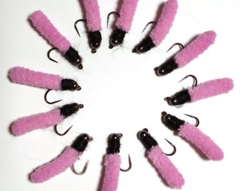 12 Tungsten bead head Fly Fishing Flies - Mop Fly Euro nymphing HEAVY Anchor fly - PINK
