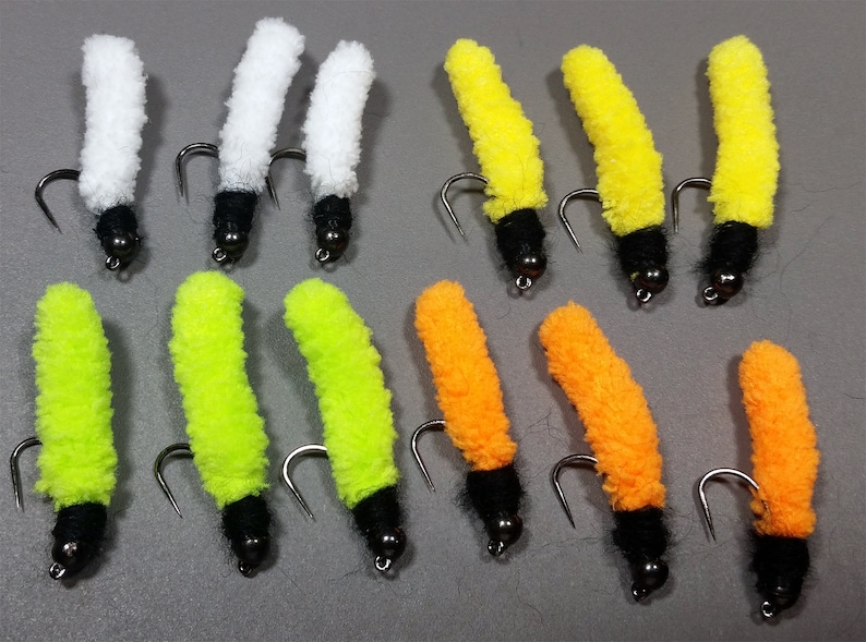 12 Fly Fishing Flies Bead Head Mop Fly 4 Color Combo 4 Etsy