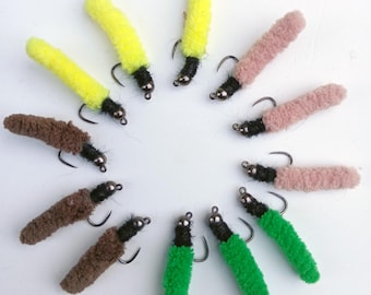 12 Mop Flies: Barbless Beaded Trout Nymphs, Assorted Colors