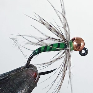 6 Green / Olive Soft Hackle  fly tungsten bead  Perdigon