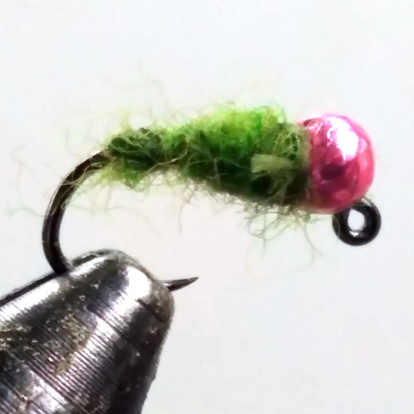 1 Dozen Olive  #18 w/Pink Tungsten Walt's Worm Fly Fishing Flies - Euro nymphing -