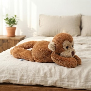 Monkey Plushie Brown Lying Plush, 15.7 Inch Floppy Stuffed Animal with Curled Tail