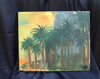 Palm Trees on the Beach, original acrylic painting on canvas