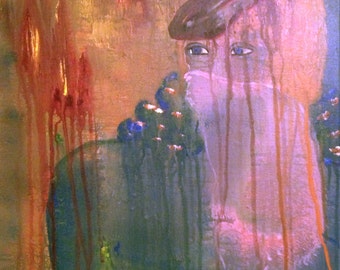 WOMAN with HAT, original painting acrylic on canvas