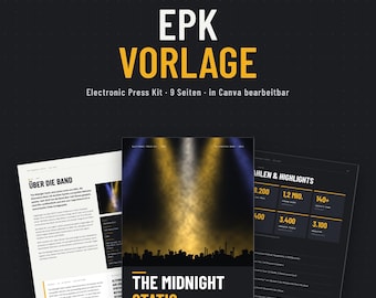 EPK Vorlage für Bands und Musiker, Deutsch + Englisch, Electronic Press Kit, Pressemappe, bearbeitbar in Canva