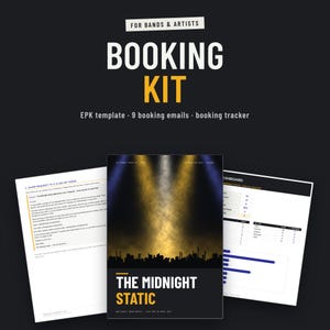 Music booking kit for bands with EPK template, booking emails and booking tracker