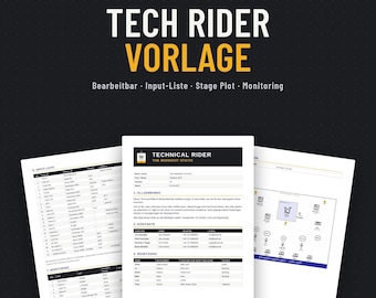Tech Rider Vorlage für Bands & DJs, Deutsch + Englisch, Input-Liste, Stage Plot, Word + Google Docs