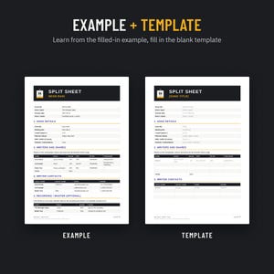 Filled-in example and blank split sheet template